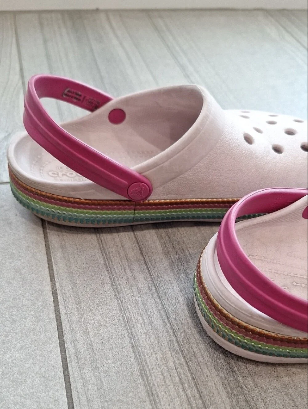 CROCS Kids Classic Clog in Pale Pink with Bright Pink Heel Strap